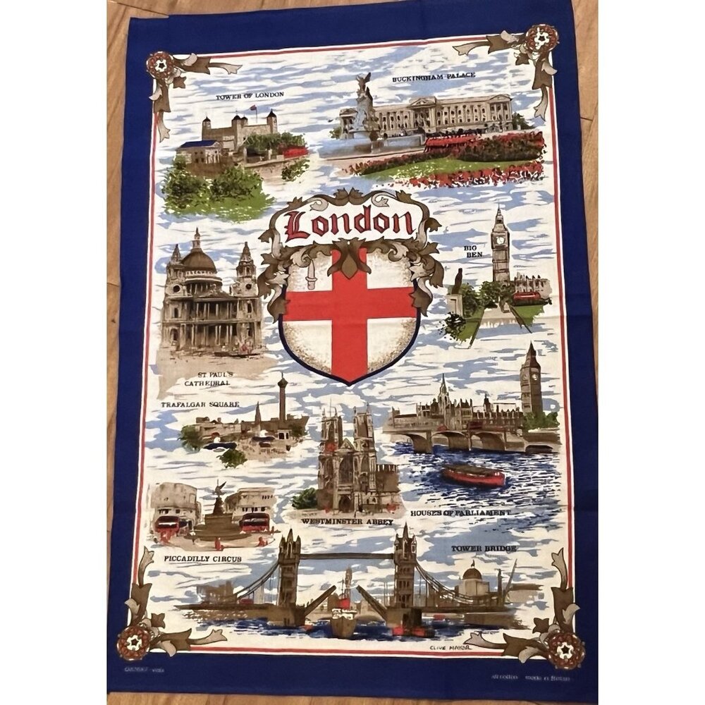 London England Dish Towel Travel Souvenir UK 100% Cotton Landmarks 30.5” X 20”